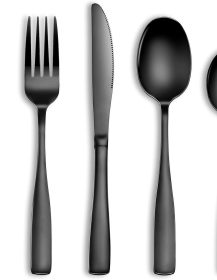 20 Pcs Black Silverware Set, Food-Grade Stainless Steel Flatware Set for 4, Square Cutlery Set, Mirror Polished Tableware Eating Utensils Set for Kitchen, Include Knife Fork Spoon Set,Dishwasher Safe