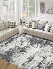 8x10 Area Rugs for Living Room Bedroom: Abstract Washable Rug with Anti-Slip Backing Non-Shedding Stain-Resistant Soft Large Carpet for Dining Room Nursery Home - Black