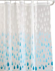Design PEVA Shower Curtain | Dimensions: 70"x 72" | 12 Metal Grommets | Bathroom Accessories | Reinforced Mesh Trim | Ombre | Raindrop Blue
