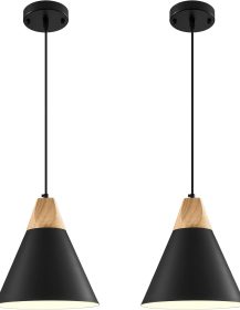 Black Pendant Light 2 Packs,9.4inches- Farmhouse Pendant Light, Industrial Pendant Lights, Kitchen Pendant Lights for Office, Bedroom, Living Room, Kitchen Island