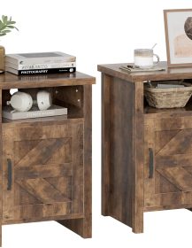 YESHOMY Farmhouse Modern Nightstands with Storage Shelf and Barn Door, Set of 2, for Bedroom, Pure Brown